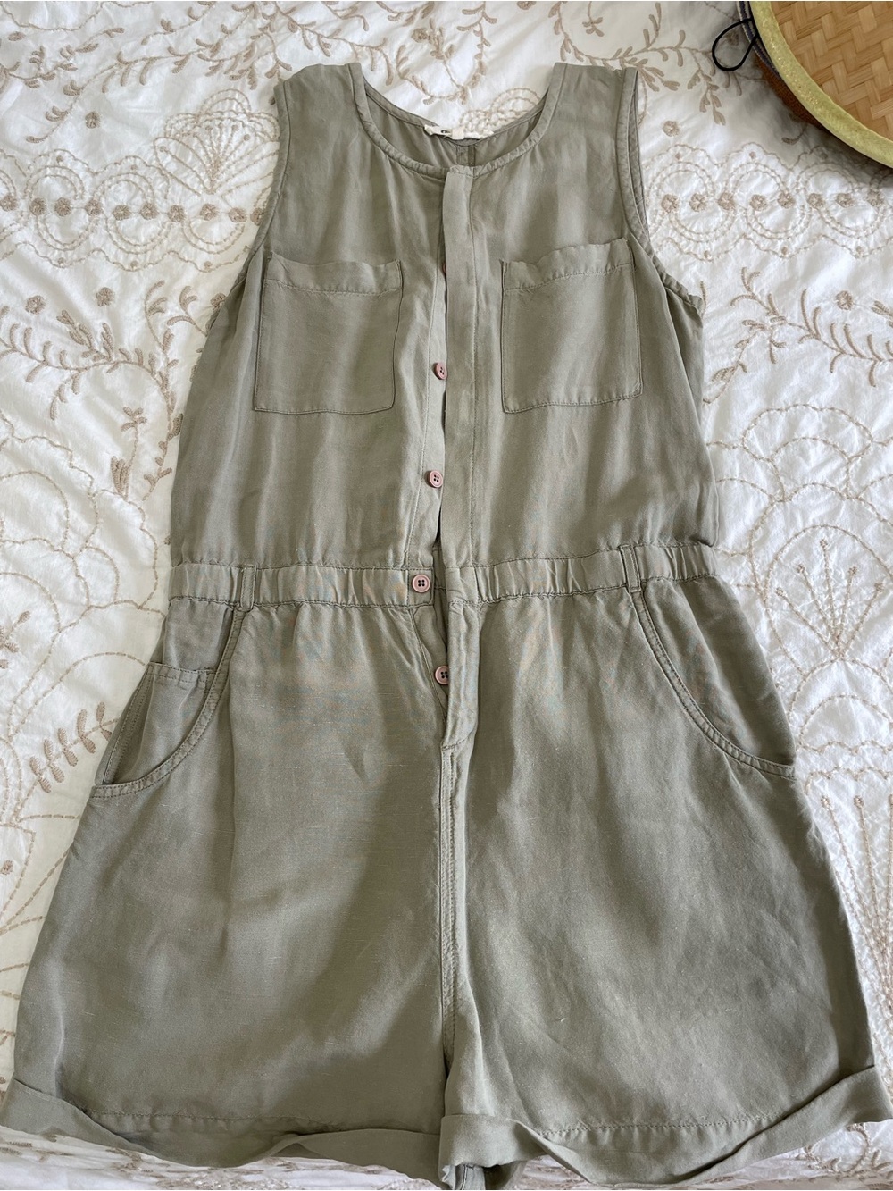 Rip Curl khaki green linen blend romper L